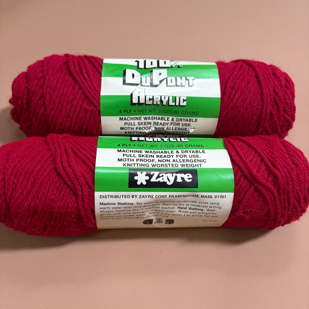 Vintage Zayre 100% DuPont Acrylic Yarn 89 Burgundy 4 Ply Worsted 3oz 2 Skeins